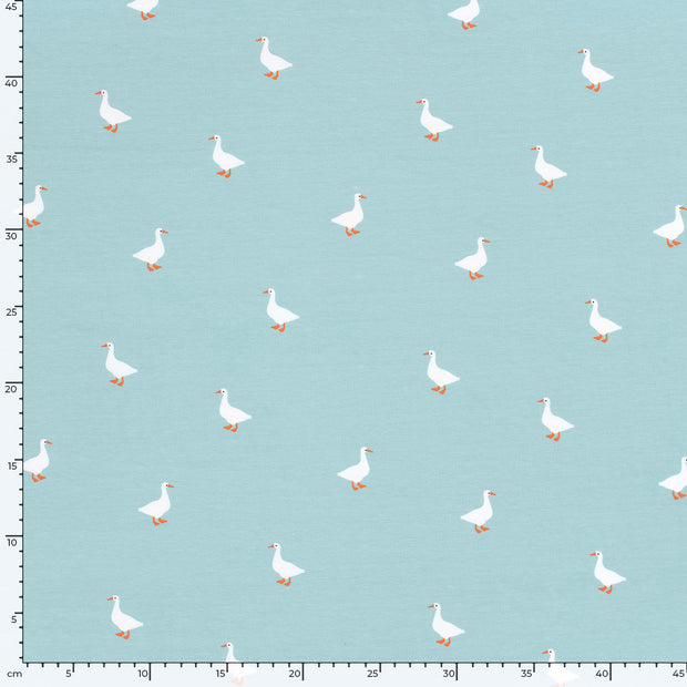 Jersey de Coton tissu Cygnes Bleu bébé