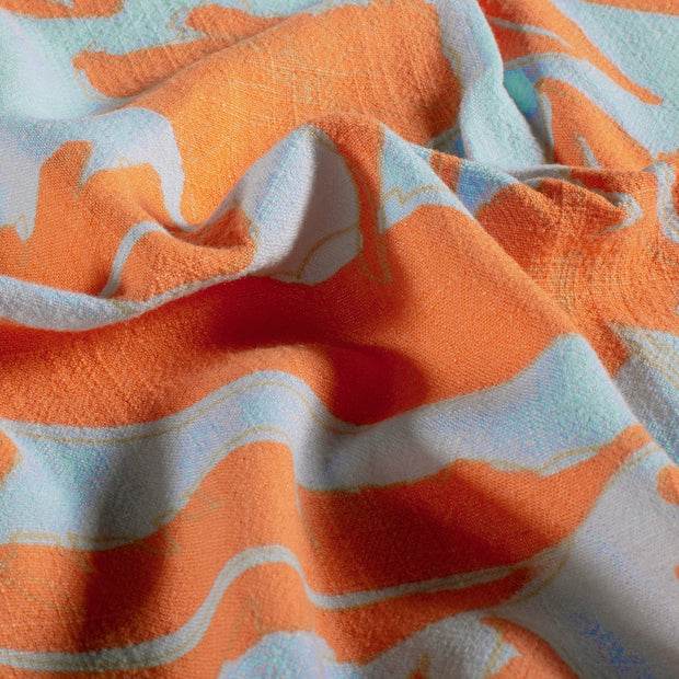 Geweven Viscose Linnen stof Bloemen Lichtblauw