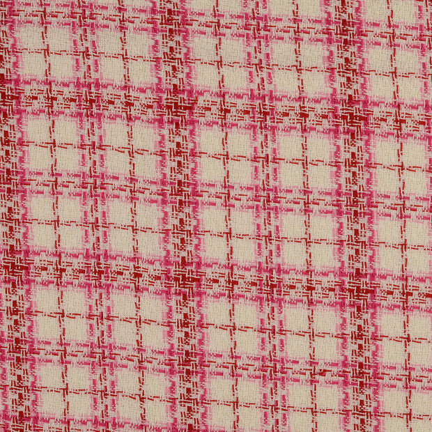 Bouclé tela Cuadros Rojo