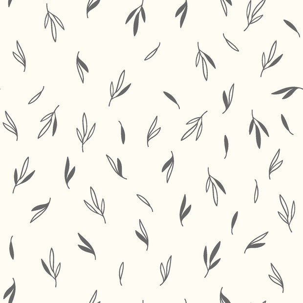 Cotton Jersey fabric Leaves Off White