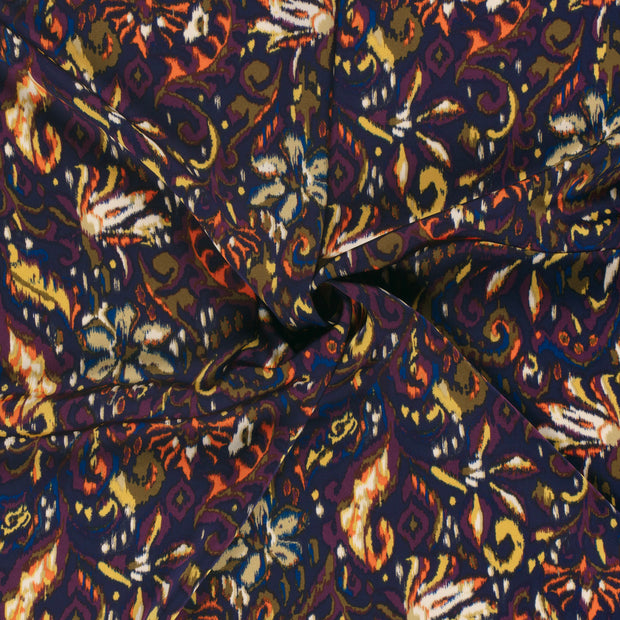 Satin Duchesse tissu Bleu Marine imprimé 