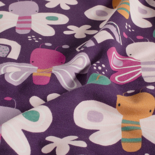 French Terry fabric Butterflies Purple