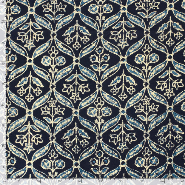 Voile stof Bloemen Indigo