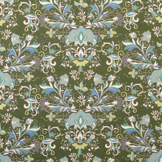 Cretonne fabric Flowers Forest Green