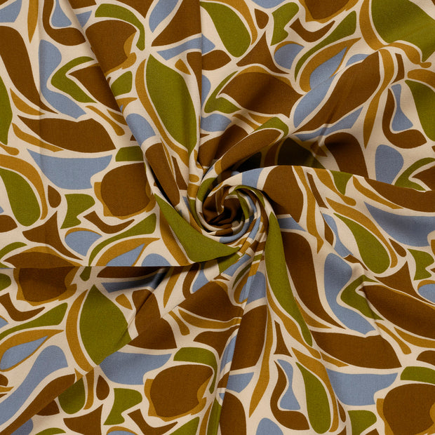 Satin fabric Brown printed 