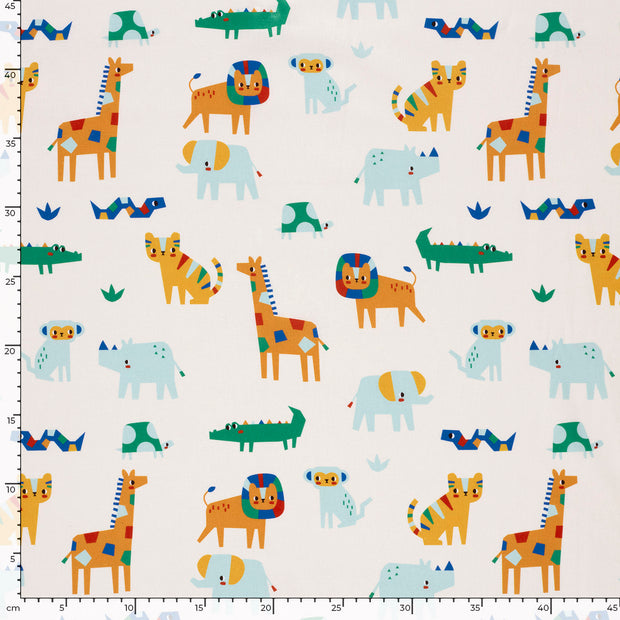Cotton Poplin fabric Animals Off White
