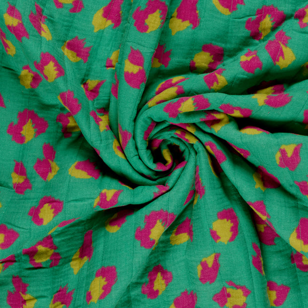 Muslin bounded fabric Turquoise printed 