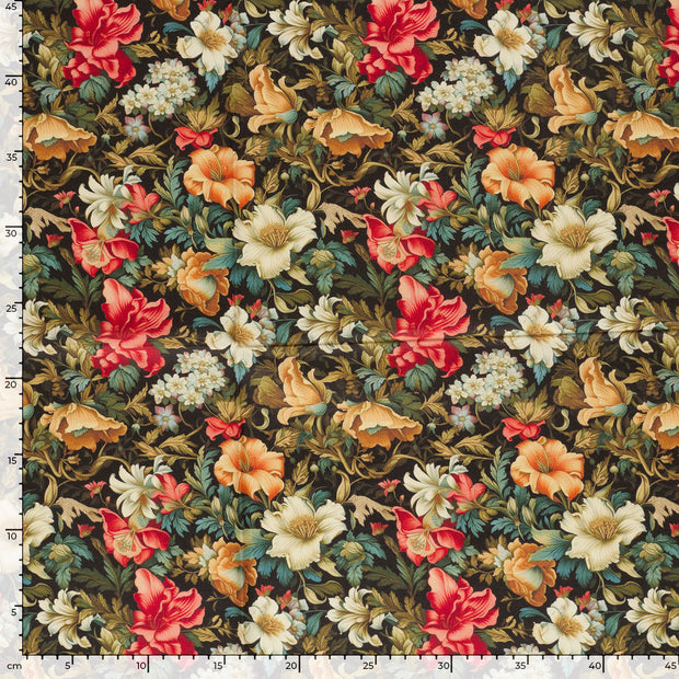 Panama stof Bloemen Zwart