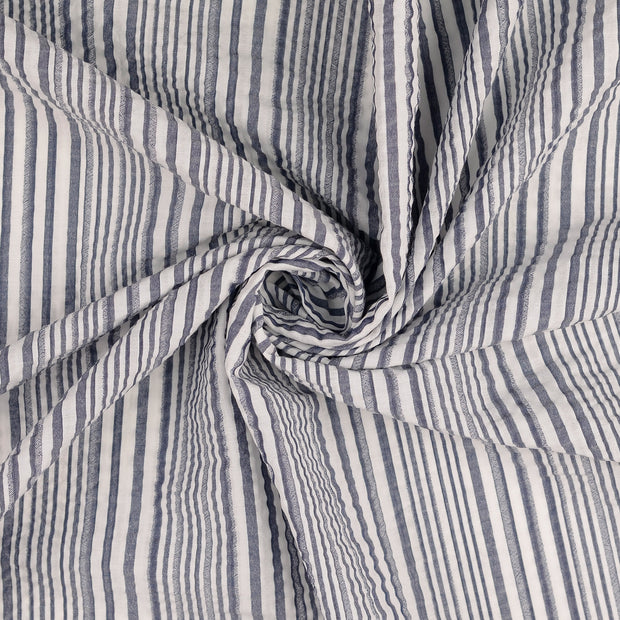 Seersucker tissu Bleu Marine fil teint 