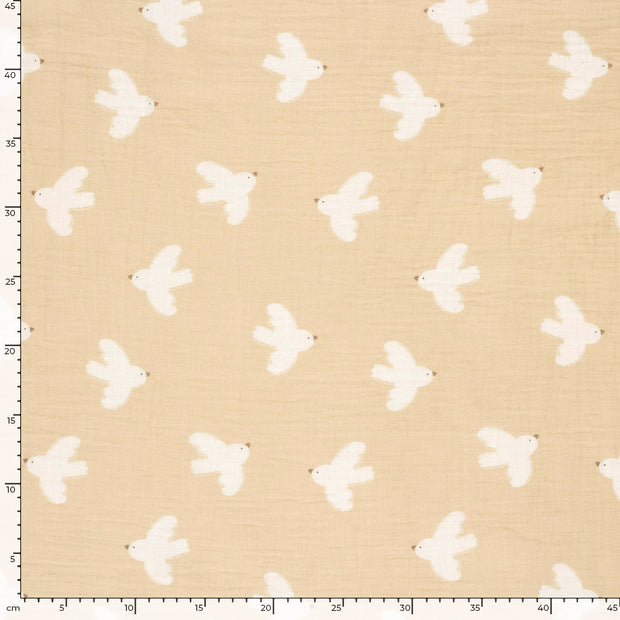 Muslin fabric Birds Beige