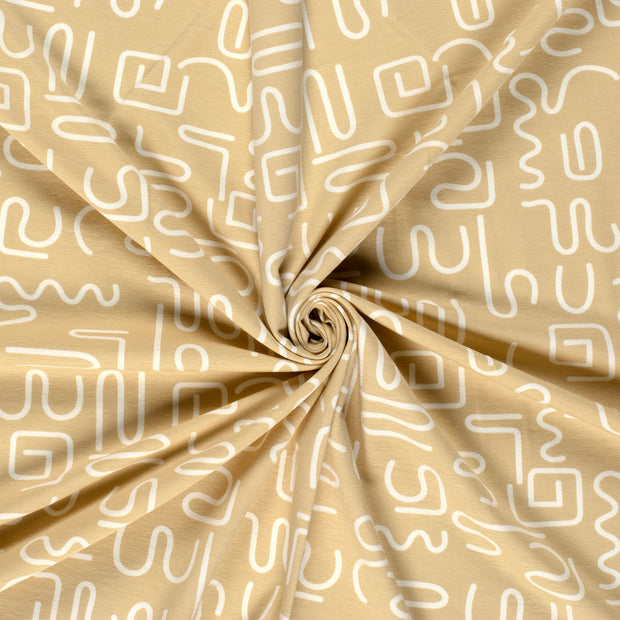 Cotton Jersey fabric Beige printed 