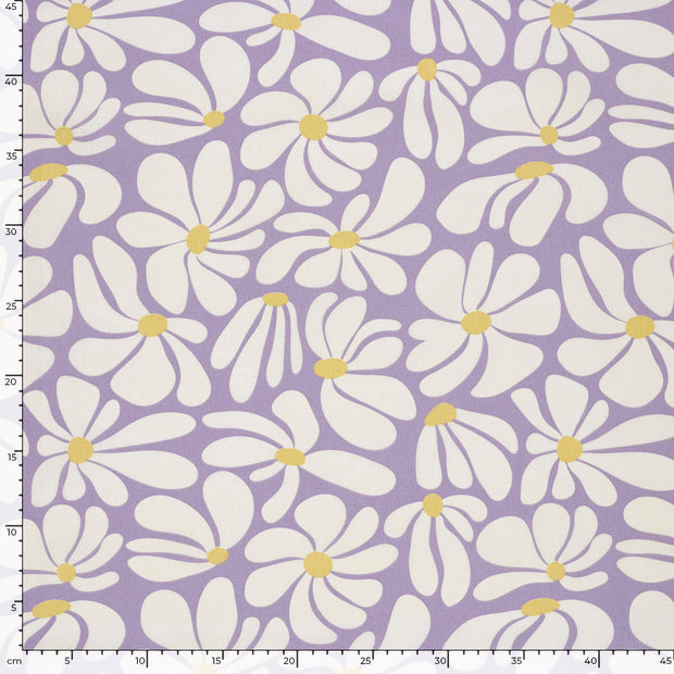 Cotton Poplin fabric Flowers Lila