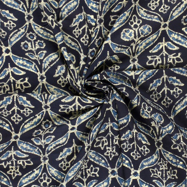 Voile stof Indigo bedrukt 