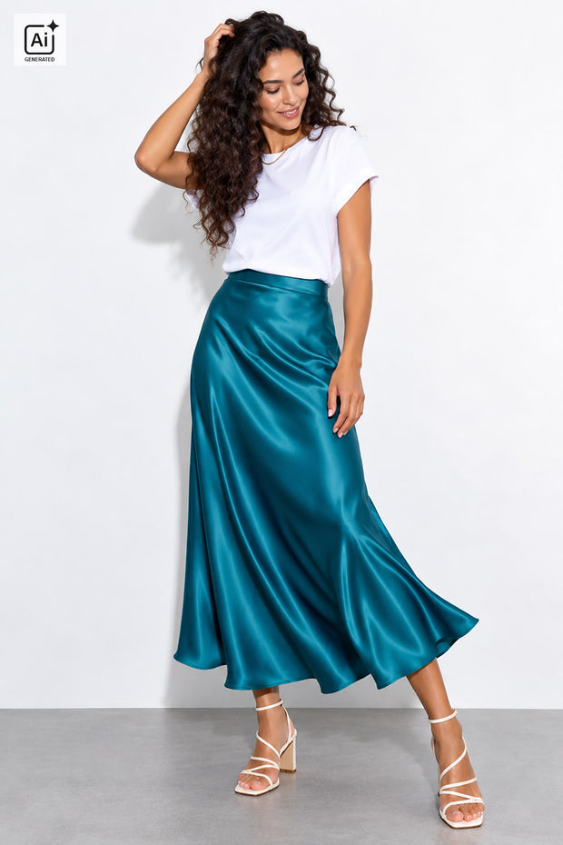 Satin fabric Unicolour Petrol