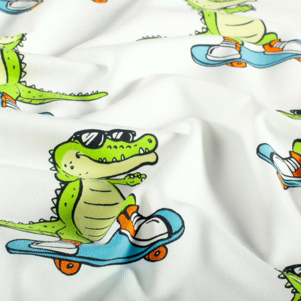 Jersey fabric Crocodiles Off White