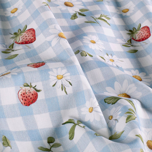 Cotton Poplin fabric Flowers Baby Blue