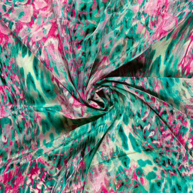 Satin Velvet tela Fucsia estampado 