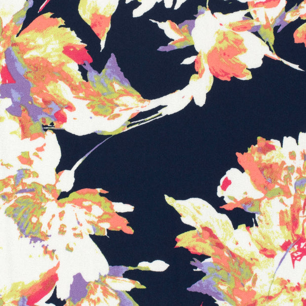 Viscose Satin fabric Flowers Navy