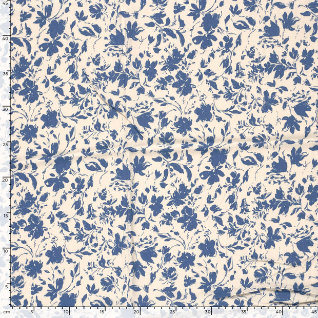 Bambus Poplin fabrik Blumen Indigoblau