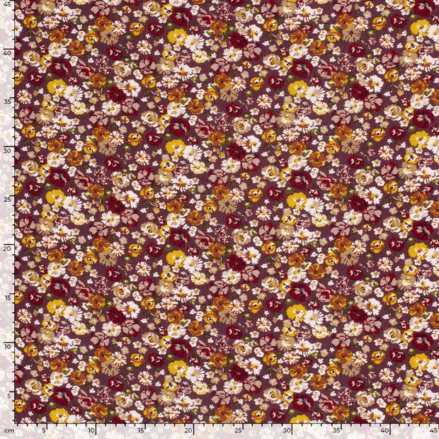 Viscose Nylon Ottoman fabric Flowers Aubergine