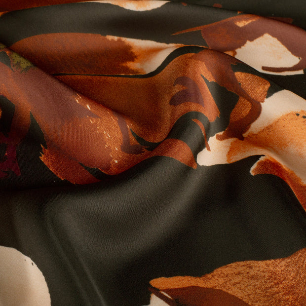 Satin Duchesse fabric Flowers Dark Grey