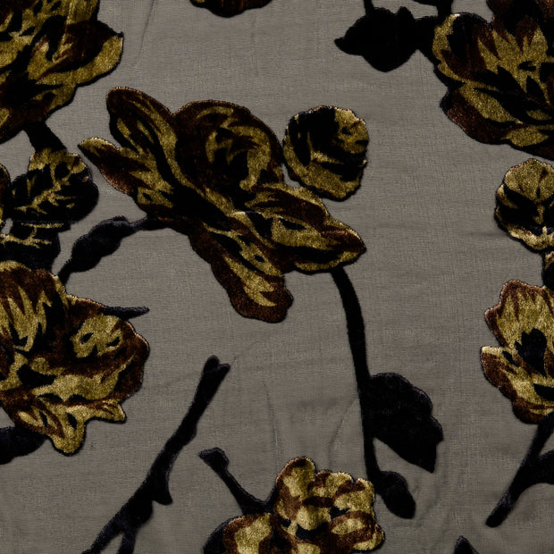 Velours fabric Flowers Olive Green