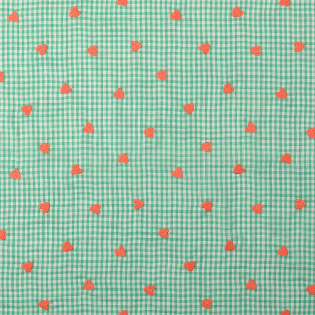 Cotton Poplin fabric Hearts Green