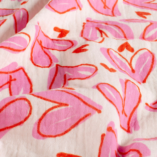 Muslin fabric Hearts Off White