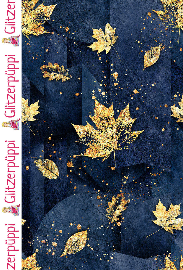 French Terry fabric Leaves Navy