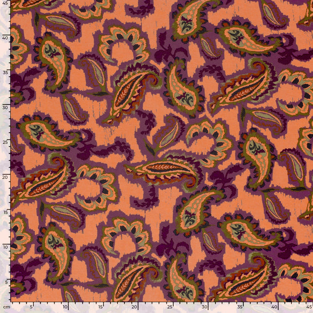 Viscose Vortex Jersey fabric Paisley Coral