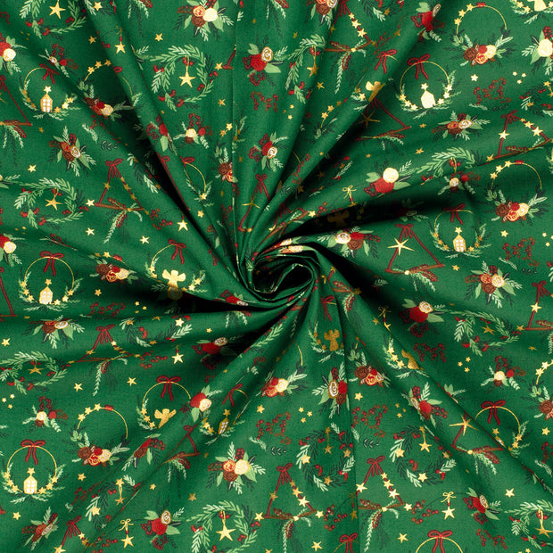 Popeline de Coton tissu Vert imprime et enduit 