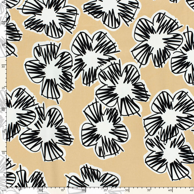 Cotton Satin fabric Flowers Camel