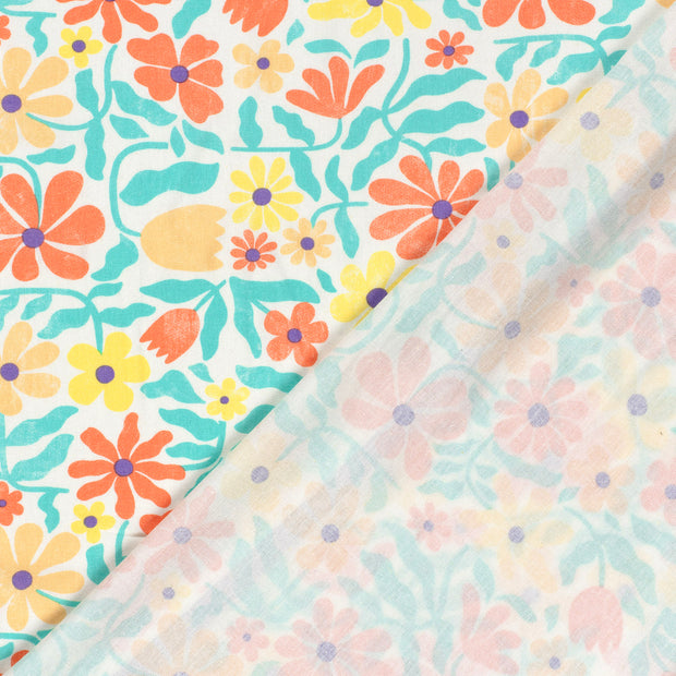 Viscose Lin Chaine et Trame tissu fleurs imprimé 