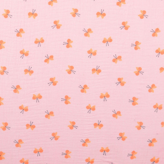 Mousseline stof Vlinders Licht roze
