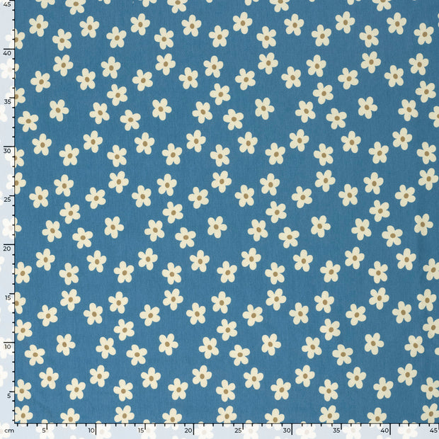 French Terry geraut fabrik Blumen Indigoblau