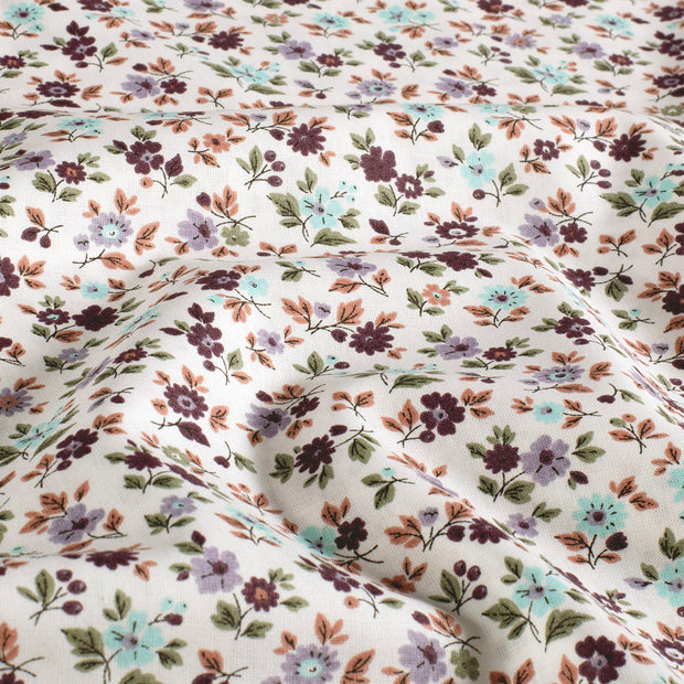 Popeline de Coton tissu fleurs Blanc cassé