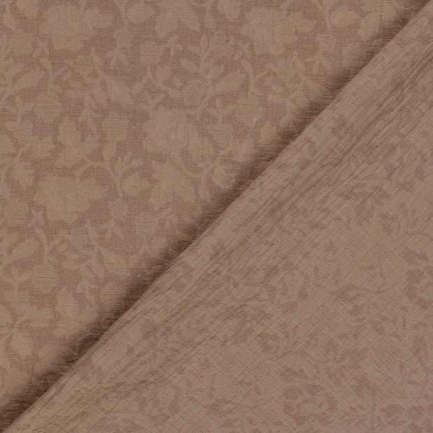 Coton Lin en Chaine et Trame tissu Feuilles brodé 