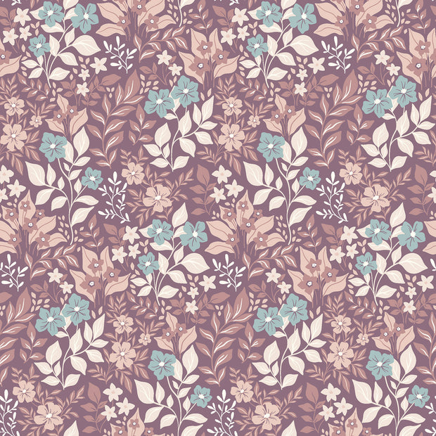 Jersey de Coton tissu fleurs Lilas