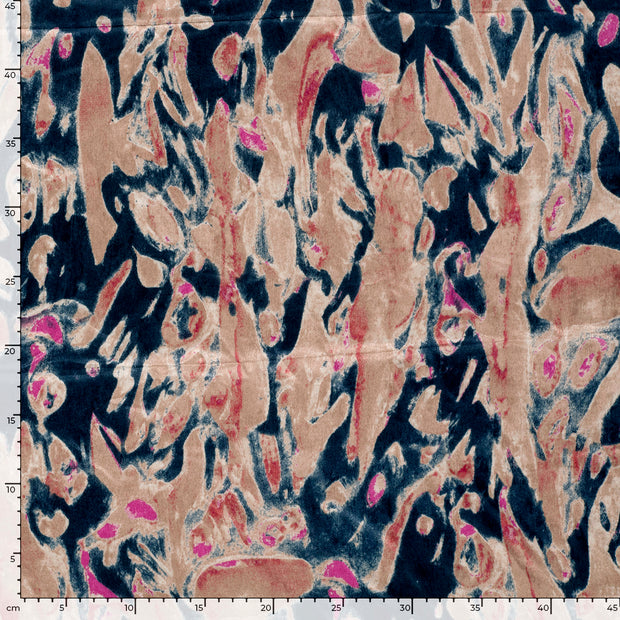 Satin Velvet fabric Abstract Navy
