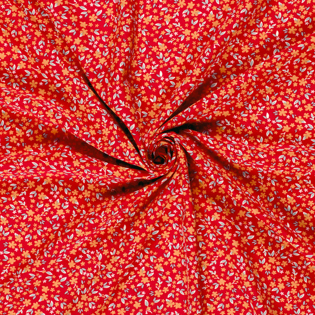 Popeline de Viscose tissu Rouge imprimé 