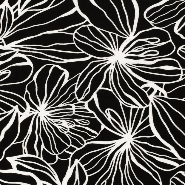 Viscose Nylon Twill tissu fleurs Noir