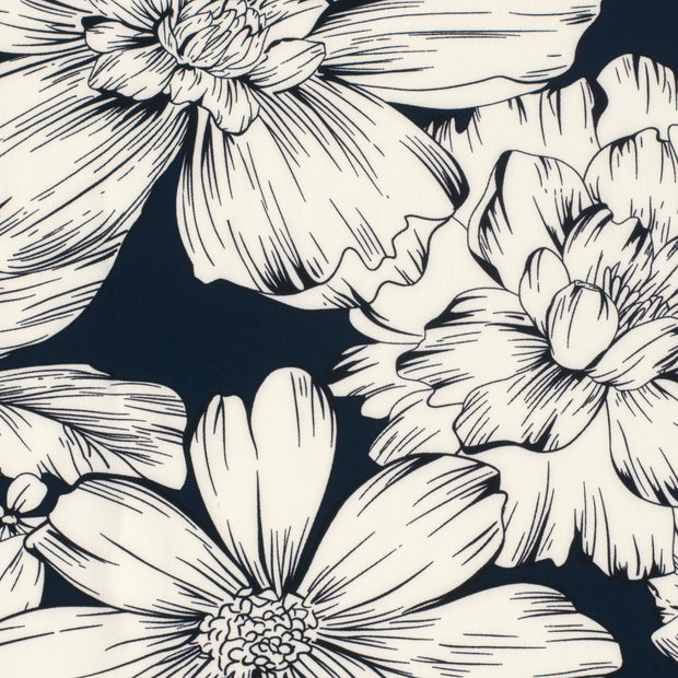 Twill Stretch tela Flores Azul marino