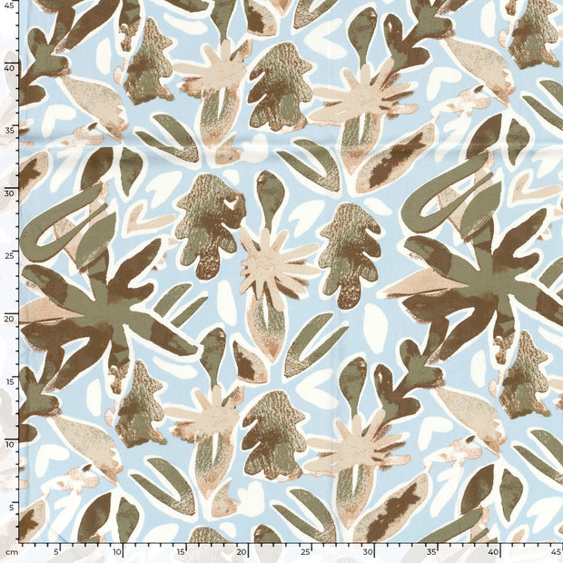 Viscose Poplin fabric Flowers Light Blue