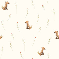 Katoen Jersey GOTS digitaal bedrukt Vossen Gebroken wit