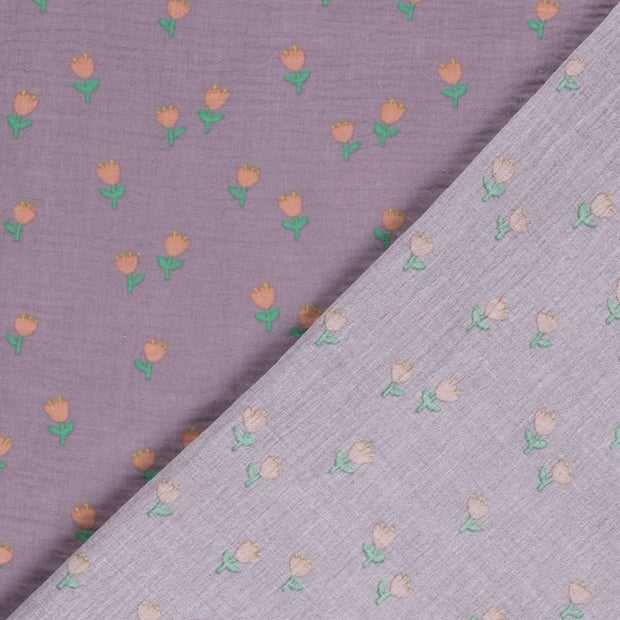 Double gaze tissu fleurs imprimé 