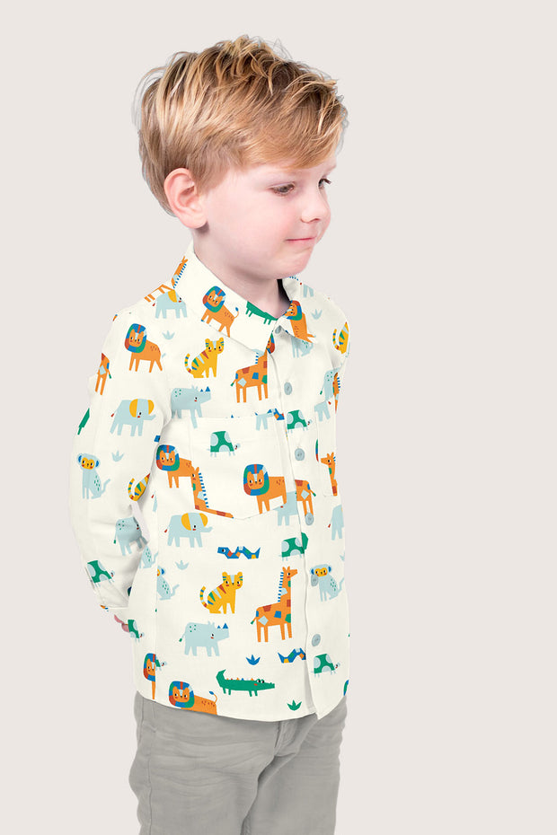 Cotton Poplin fabric Animals Off White