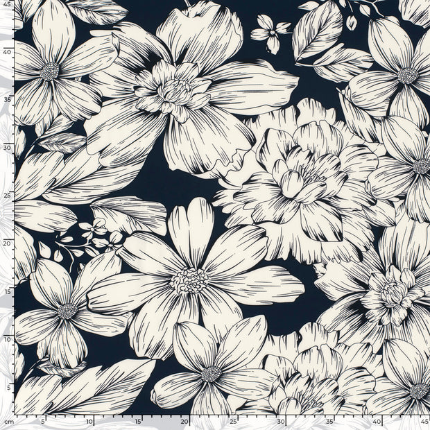 Twill Stretch tela Flores Azul marino