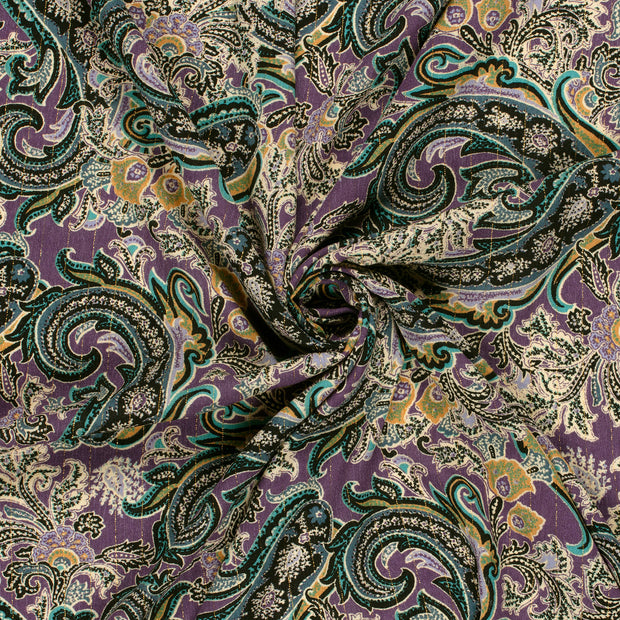 Borken Crepe fabric Purple lurex printed 