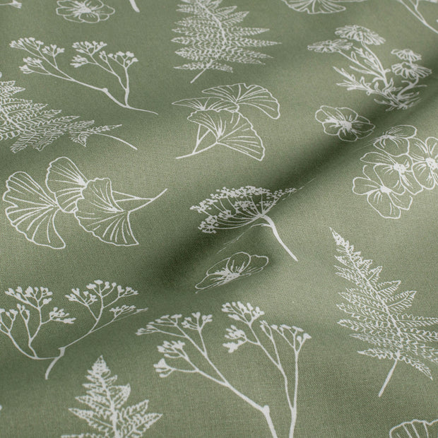Cotton Poplin fabric Flowers Olive Green
