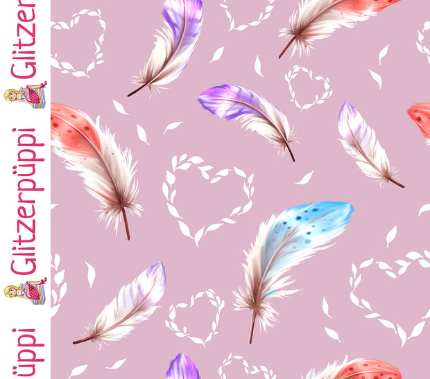 French Terry tissu Plumes Rose clair